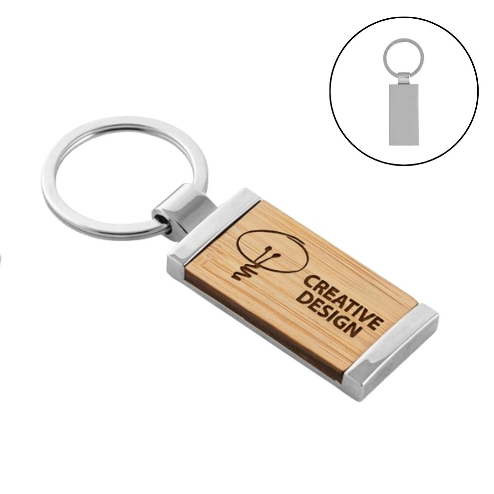Chaveiro Ecológico Metal/Bambu Retangular — imagem 1