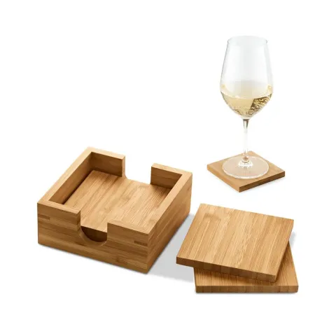 Kit Ecológico Porta-Copos + Suporte Bambu 4 Peças