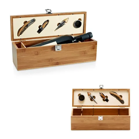 Kit Vinho 4 Peças em Bambu e Inox